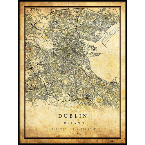 Dublin map Vintage Style Poster Print | Old City Artwork Prints | Antique Style Home Decor | Ireland Wall Art Gift | Historical map Print 11x14