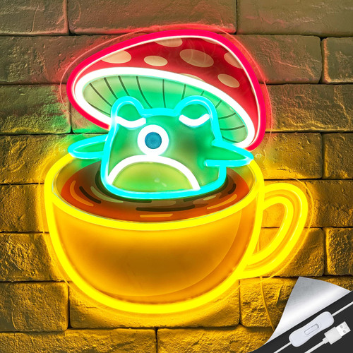 Artlast Mushroom Frog Neon Sign LED Neon Light for Home Decor Mushroom Wall Decor for Bedroom Frog Neon Sign for Wall Decor Theme Birthday Party Decoration Holiday Gifts