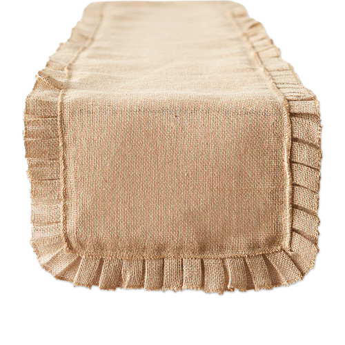 DII Jute Burlap Collection Kitchen Tabletop, Table Runner, 14x108, Ruffle Trim Natural