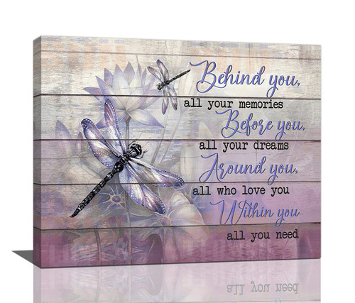Purple Dragonfly wall art Inspirational Quotes Wall Decor Gift for Daughter Farmhouse Canvas Prints Rustic Dragonfly Country Painting Pictures Motivational Framed Artwork for Home Living Room Bedroom Bathroom 20"x16"