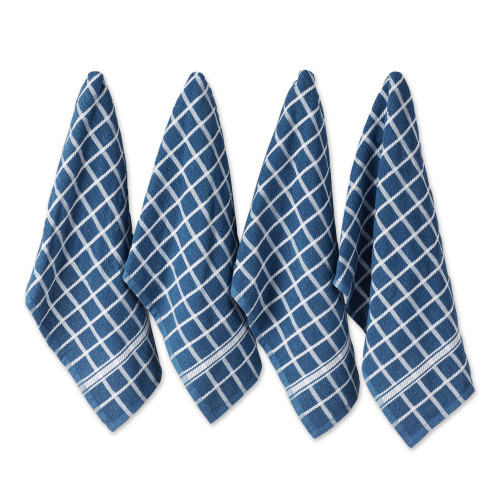 DII Basic Terry Collection Windowpane Dishtowel Set, 16x26, Blue Check, 4 Piece