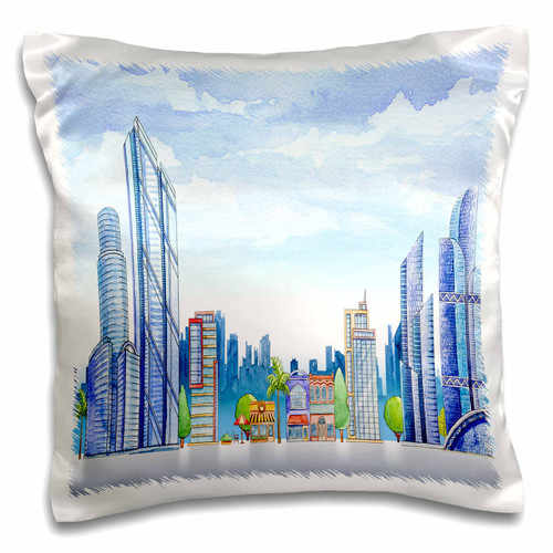 3dRose Blue Gray and Gold Marble Texture Effect Pillow Case, 16 x 16