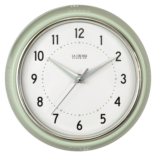 La Crosse Clock 404-3024PH 9.5-inch Retro Diner Pistachio Green Quartz Wall Clock