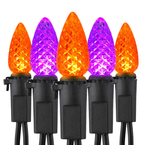 ODEETRONIC Orange Purple Lights, 16.3ft 50 LED C3 Halloween String Lights, 120V UL Certified Outdoor Orange String Lights, Connectable Indoor Purple Mini Lights for Patio House Party Decor, Black Wire
