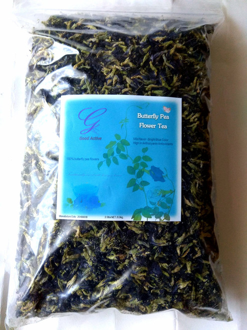 GOOD ACTIVE Dried Blue Butterfly Pea Flower Clitoria ternatea Herbs Herbal Healthy Tea Drink Recipes Food Coloring Antioxidants Aging Wrinkles 2lbs, wholesales Bulk Buy