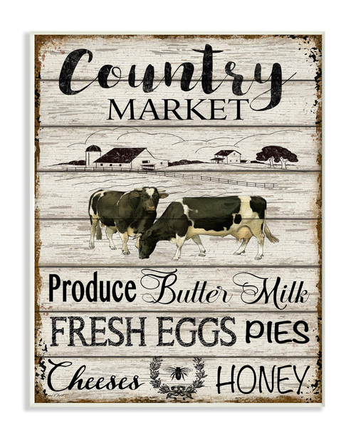 Stupell Industries Farmhouse Planked Look Country Market Sign Wall Plaque, 10 x 15, Multi-Color
