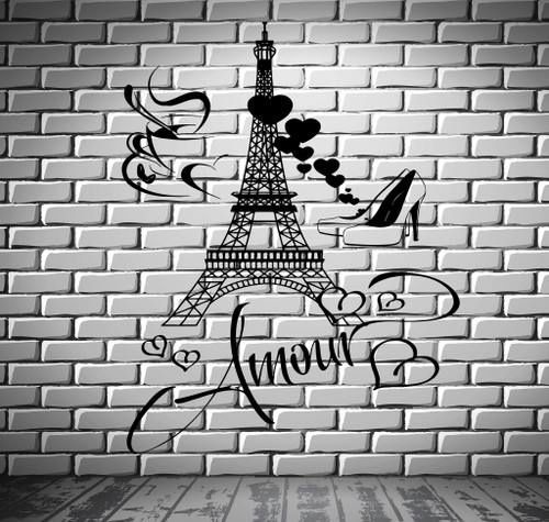 Wallstickers4you Decal Paris Eiffel Tower I Love Shoes Hearts Love Romantic Cup of Coffee z2849 White
