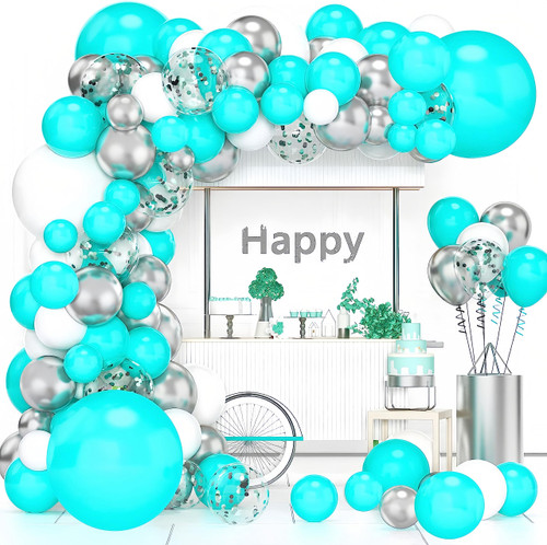 OLFANTAO 122pcs Teal Balloons Garland Arch kit, Teal Turquoise Blue White Metallic Silver and Confetti Balloons with Balloon Strip for Graduation Anniversary Birthday Party Decorations OLFANTAO 122pcs Teal Balloons Garland Arch kit, Teal Turquoise Blue White Metallic Silver and Confetti Balloons with Balloon Strip for Graduation Anniversary Birthday Party Decorations