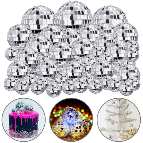 68 PCS Disco Ball Cake Decoration Ornaments Reflective Mirror Ball Cake Decoration 70s Disco Themed Party Decoration Silver Disco Table Decoration for Christmas Tree Dance Music