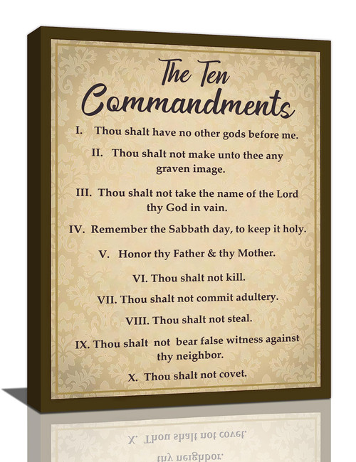 The Ten Commandments Decor Wall Art 10 Commandments Bible Verse Christian Religion Scripture Pictures Wall Decor Canvas Painting Prints Artwork Framed for Church Bedroom Bathroom Kitchen 12"x16"