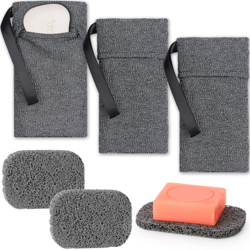 3 Pack Soap Saver Bags and Pads Set, Soap Pocket Exfoliating Soap Saver Pouch for Large Bar Soap or Leftover Bits, Body Scrubber Sponge for Men and Women for Bathing and Showering (3 Pack)