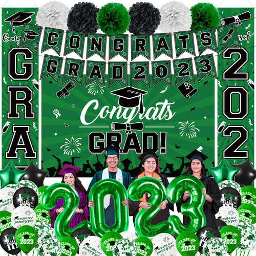 Green Black Graduation Party Decorations 2023,Class of 2023 Graduation Party Supplies Include Congrats Grad Banner, Grad Backdrop, Porch Sign,Balloons,Foil Number 2023 for Graduation Party Supplies Green Black Graduation Party Decorations 2023,Class of 2023 Graduation Party Supplies Include Congrats Grad Banner, Grad Backdrop, Porch Sign,Balloons,Foil Number 2023 for Graduation Party Supplies