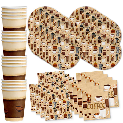 Coffee Birthday Party Supplies Set Plates Napkins Cups Tableware Kit for 16