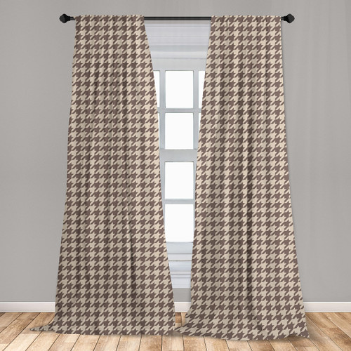 Lunarable Vintage Window Curtains, Traditional Scottish Houndstooth Pattern in Pastel Colors Tartan Plaid Retro, Lightweight Decor 2-Panel Set with Rod Pocket, Pair of - 28" x 95", Brown Umber