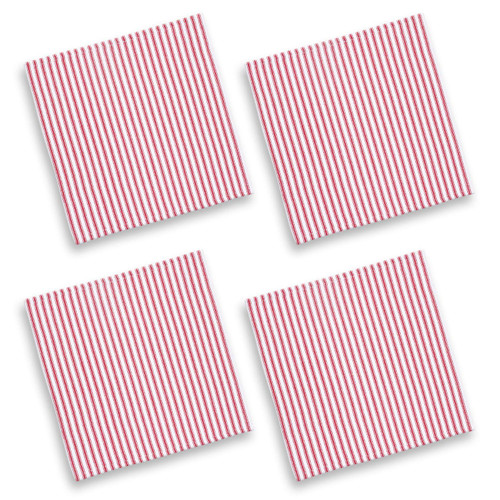Cackleberry Home Red and White Ticking Stripe Woven Cotton Fabric Napkins 18 Inches Square, Set of 4