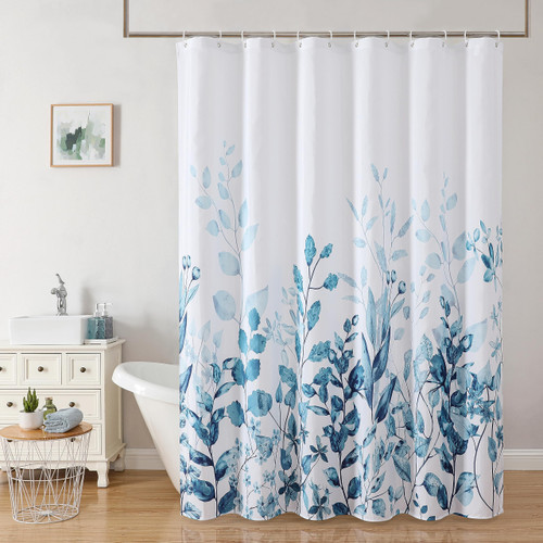 AUSOMGOO Blue Shower Curtains Floral Shower Curtain for Bathroom 72 x 72 Inches Waterproof Polyester Fabric Shower Curtain