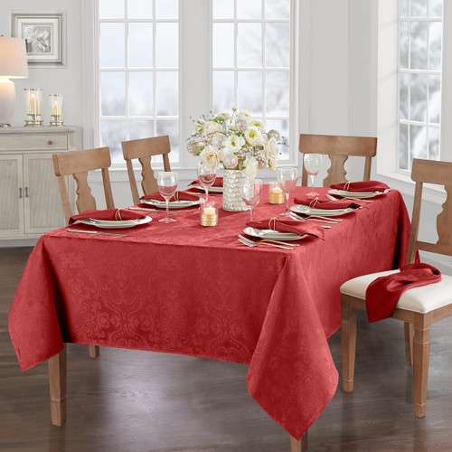 Elrene Home Fashions Caiden Elegance Damask Fabric Tablecloth, 60" x 120" Oblong/Rectangle, Red