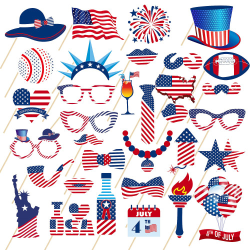Lucleag 33Pcs 4th of July Photo Booth Props, Happy Independence Day Photo Props Photo Accessories for Party Decorations, Patriotic Red White Blue Photo Props for Fourth of July Party Supplies