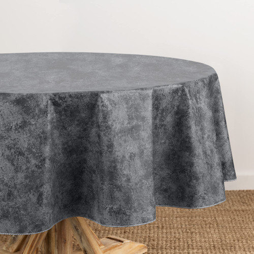 Elrene Home Fashions Mesa Marble Water- and Stain-Resistant Vinyl Tablecloth with Flannel Backing, 70 Inches X 70 Inches, Round, Black