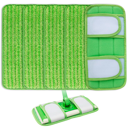 KEEPOW Dry Sweeping Cloths for Swiffer Sweeper, Reusable Washable Microfiber Mop Pads Refills, Wet Pads Wet Mopping Cloths for Hardwood Floor Cleaning, 5 Pack (Mop is Not Included)