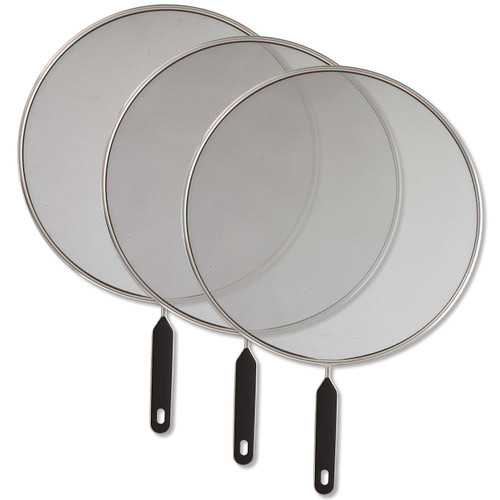 U.S. Kitchen Supply Set of 3 Classic 13" Splatter Screens - Stainless Steel Fine Mesh, Comfort Grip Handles - Use on Boiling Pots Frying Pans - Grease Oil Guard, Safe Cooking Splash Protection Lid