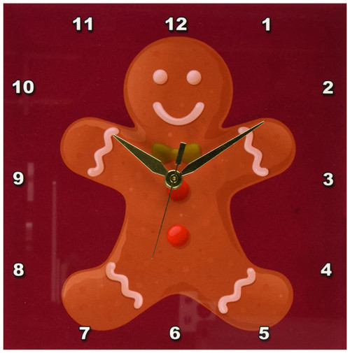 3dRose DPP_42706_1 Deep Red Gingerbread Man Cookie-Art-Wall Clock, 10 by 10-Inch