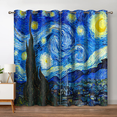 Jekeno Blackout Curtains Starry Night by Vincent Van Gogh Home Bedroom Living Room Art Decor Darkening Curtains Grommet Window Drapes 2 Panel Set, 52"x63" Jekeno Blackout Curtains Starry Night by Vincent Van Gogh Home Bedroom Living Room Art Decor Darkening Curtains Grommet Window Drapes 2 Panel Set, 52"x63"
