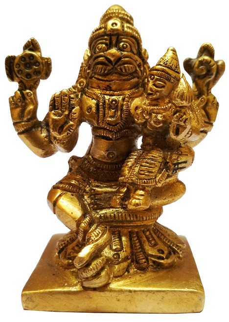 Purpledip Brass Idol Narasimha Lakshmi: Vishnu Laxmi Statue for Home Temple (11581) Purpledip Brass Idol Narasimha Lakshmi: Vishnu Laxmi Statue for Home Temple (11581)