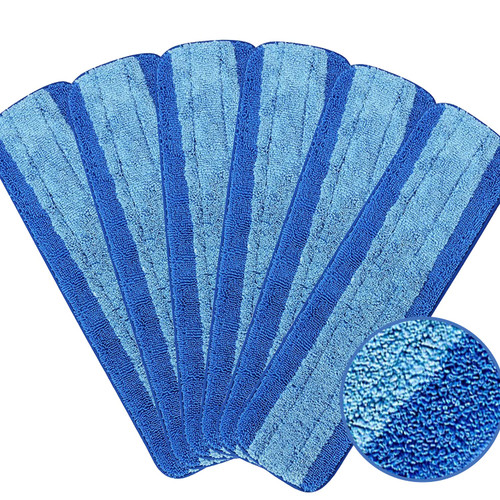6 Pack Microfiber Mop Pads, 18 Inch Reusable & Washable Cleaning Replacements Pads for Bona Spray Mop, Blue