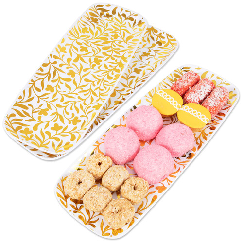 Disposable Serving Trays and Platters for Serving Food, 3pk - Gold Serving Tray, Plastic Serving Trays for Party, Plastic Serving Platter, Dessert Trays for Dessert Table, Cookie Trays for Parties