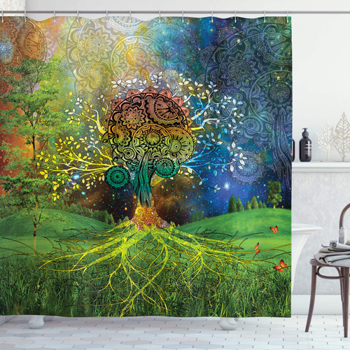 Ambesonne Ethnic Shower Curtain, Tree in The Valley Spiral Branch Balance Mother Earth Art Illustration Print, Cloth Fabric Bathroom Decor Set with Hooks, 69" W x 75" L, Green Blue Ambesonne Ethnic Shower Curtain, Tree in The Valley Spiral Branch Balance Mother Earth Art Illustration Print, Cloth Fabric Bathroom Decor Set with Hooks, 69" W x 75" L, Green Blue