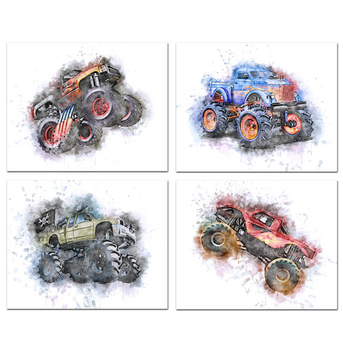 Monster Truck Wall Art - Monster Truck Wall Decor Poster Decor For Boys Bedroom, Monster Truck Poster Wall Art Boy Room Decor - Monster Jam Posters - Boys Bedroom Monster Truck Poster - Set of 4 (8x10) Unframed Monster Truck Wall Art - Monster Truck Wall Decor Poster Decor For Boys Bedroom, Monster Truck Poster Wall Art Boy Room Decor - Monster Jam Posters - Boys Bedroom Monster Truck Poster - Set of 4 (8x10) Unframed