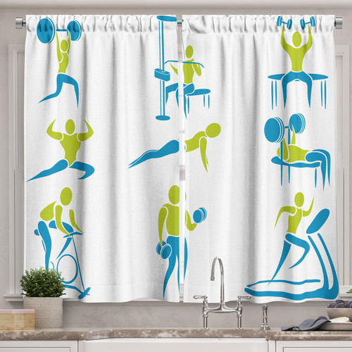 Ambesonne Fitness Kitchen Curtains, Showing Different Gym Activities Weightlifting Equipment, Window Drapes 2 Panel Set for Kitchen Cafe Decor, 55" X 39", Apple Green Ambesonne Fitness Kitchen Curtains, Showing Different Gym Activities Weightlifting Equipment, Window Drapes 2 Panel Set for Kitchen Cafe Decor, 55" X 39", Apple Green