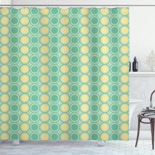 Ambesonne Retro Shower Curtain, Big Circles and Dots Pattern in Green Yellow Colors Geometrical, Cloth Fabric Bathroom Decor Set with Hooks, 69" W x 70" L, Pale Yellow Mint Green