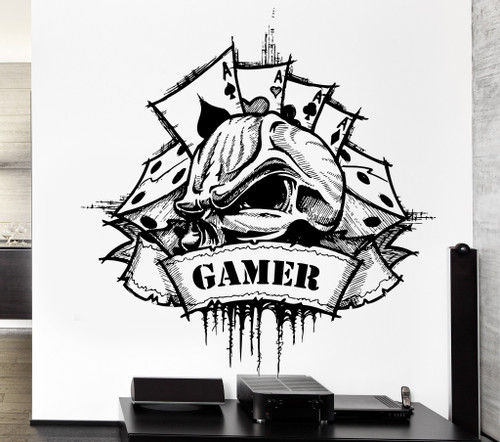 Large Wall Decal Gamer Skull Dice Game Card Casino Gambling Luck Vinyl Decal (ed345) Matte Black Large Wall Decal Gamer Skull Dice Game Card Casino Gambling Luck Vinyl Decal (ed345) Matte Black
