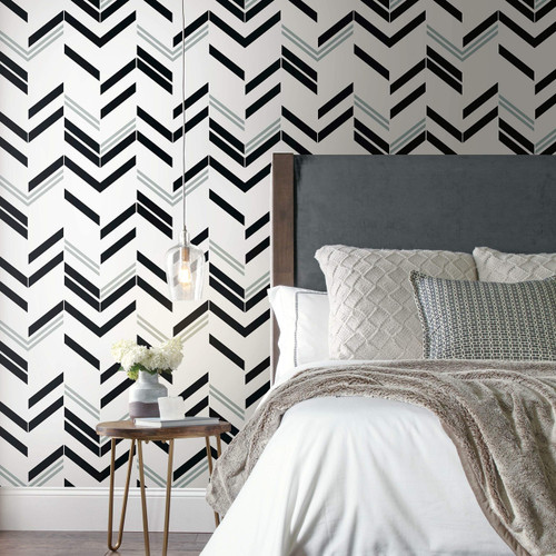 RoomMates RMK11806WP Black and Gray Chevron Stripe Peel and Stick Wallpaper