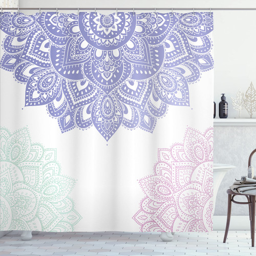 Ambesonne Flora Shower Curtain, South Mandala Design Vibrant Color Ornamental Illustration, Cloth Fabric Bathroom Decor Set with Hooks, 69" W x 75" L, Blue Violet Ambesonne Flora Shower Curtain, South Mandala Design Vibrant Color Ornamental Illustration, Cloth Fabric Bathroom Decor Set with Hooks, 69" W x 75" L, Blue Violet