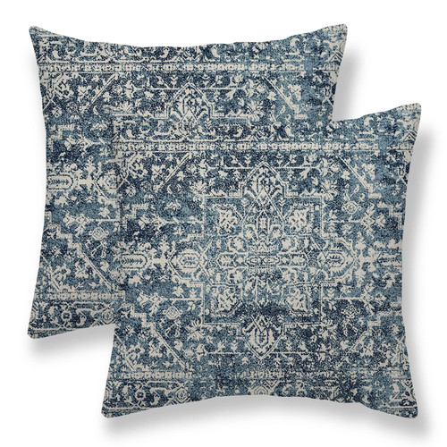 Sunshineyan Boho Pillow Covers 18x18 Set of 2, Blue Bohemian Carpet Vintage Decorative Outdoor Throw Pillow Covers Ethnic Design Outdoor Cushion Case Linen Square Decor for Home Couch Sofa