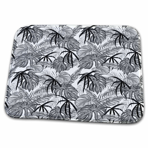 3dRose Floral pattern of black and gray tropical monstera leaves... - Dish Drying Mats (ddm-365693-1)