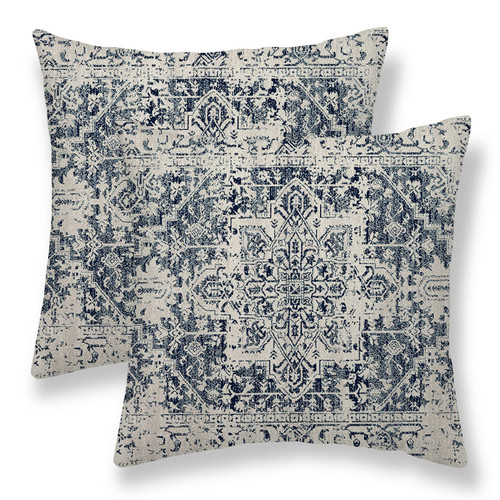 Sunshineyan Boho Pillow Covers 18x18 Set of 2, Bohemian Ethnic Design Decorative Outdoor Throw Pillow Covers Carpet Blue Vintage Outdoor Cushion Case Linen Square Decor for Home Couch Sofa