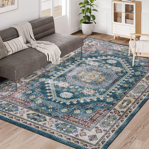 RUGSREAL Persian Area Rug 4x6 Washable Rugs Boho Oriental Area Rug Non-Slip Area Rug Thin Accent Persian Distressed Throw Rugs Floor Carpet for Living Room Bedrooms Decor,4x6