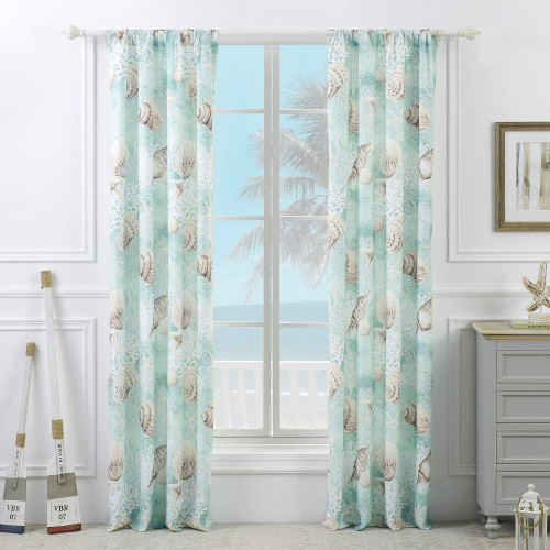 Barefoot Bungalow Ocean Window Treatment, 84x84 inches, Turquoise