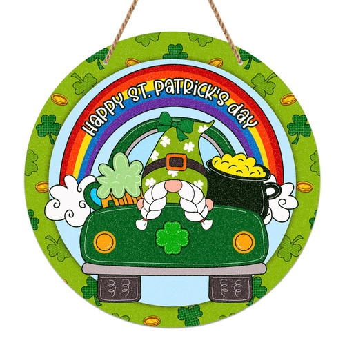 WaaHome Happy St. Patricks Day Sign Wreath for Front Door Decor, St. Patricks Door Decorations, 11.3"x11.3" St. Patrick's Decor Sign for Home Wall Front Door Porch Party Decorations