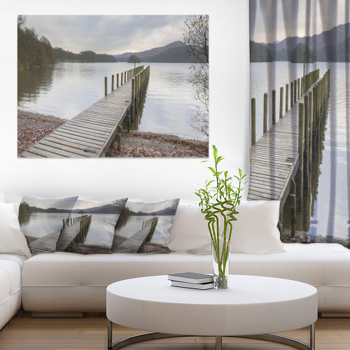 Designart PT11715-20-12 Jetty on Lake District Wooden Sea Bridge Canvas Wall Art, 12" H x 20" W x 1" D 1P, Blue