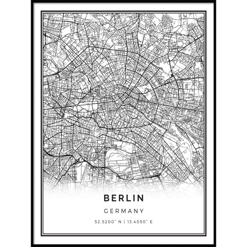 Squareious Berlin map Poster Print | Modern Black and White Wall Art | Scandinavian Home Decor | Germany City Prints Artwork | Fine Art Posters 8.5x11
