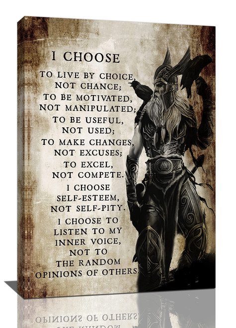 Viking Warrior Wall Art Viking Samurai Picture Wall Decor I Choose to Live by Choice Inspirational Quotes Canvas Painting Prints Motivational Poster Artwork Home Framed for Bedroom Living Room 16"x24"