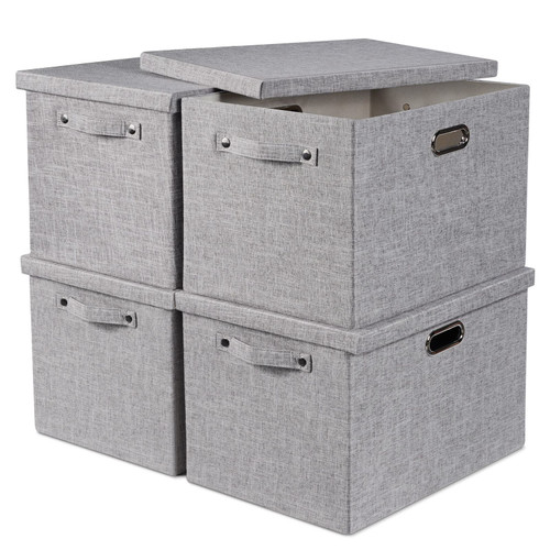 4x39L Large Storage Bins with Lids- 17" Thick Decorative Storage Boxes with Lids Foldable Closet Storage Bins for Clothes Linen Storage Organizer Kids Toy Boxes for Nursery Playroom Office Shelves