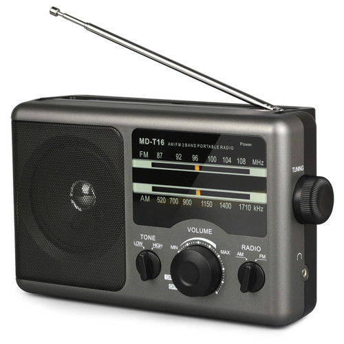 AM FM Portable Radio:Battery Operated Radio Or AC Power Transistor Radio by 4X D Cell Batteries with and Big Speaker, Standard Earphone Jack, Large KnobHigh/Low Tone Mode