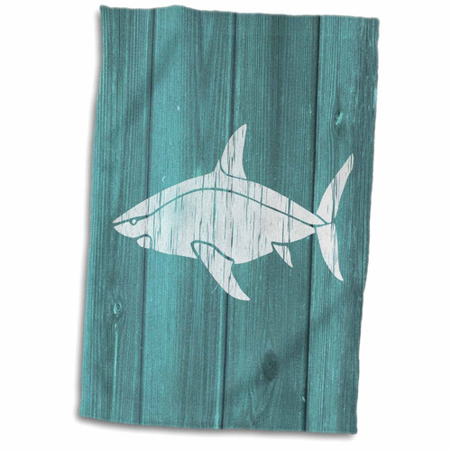 3D Rose Photo of White Shark On Blue Effect-Not Real Wood Hand Towel, 15" x 22", Multicolor