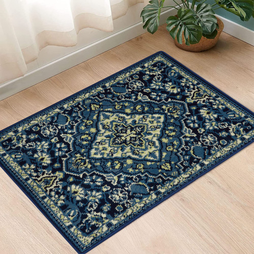 COZYLOOM 2x3 Small Area Rug Oriental Area Rug Persian Floor Carpet Vintage Area Rug Medallion Collection Non-Shedding Indoor Area Rug for Living Room Bedroom Dining Room, Blue